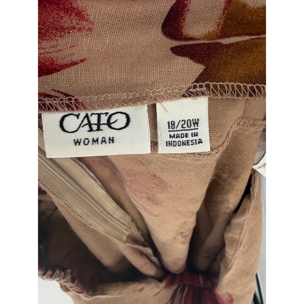 Cato Maxi Skirt Women 18/20W Tan Red Floral Linen Blend Excellent Boho Long - Picture 6 of 9